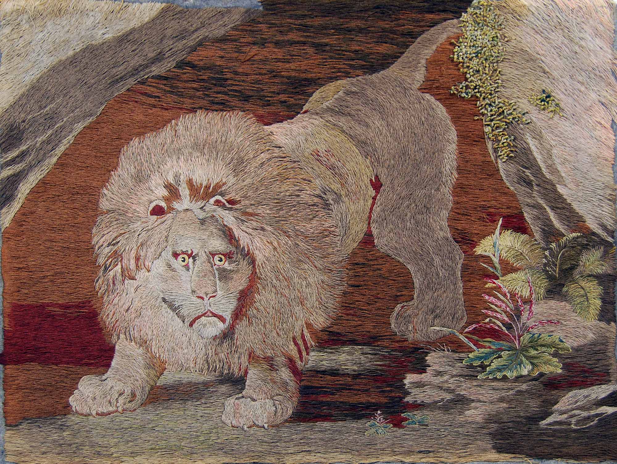 Lion emerging from a Cave, attributed to Mary Linwood